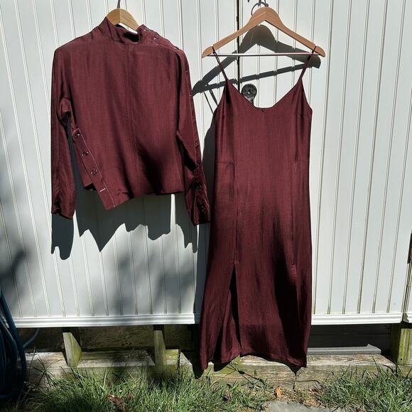 Róhe Rohe Fluid Slip Dress + Uneven Button Top Mulberry Burgundy 36 EU 4 US $990 - Picture 8 of 16